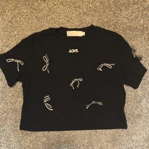 Black Crop Top with Bow Accents